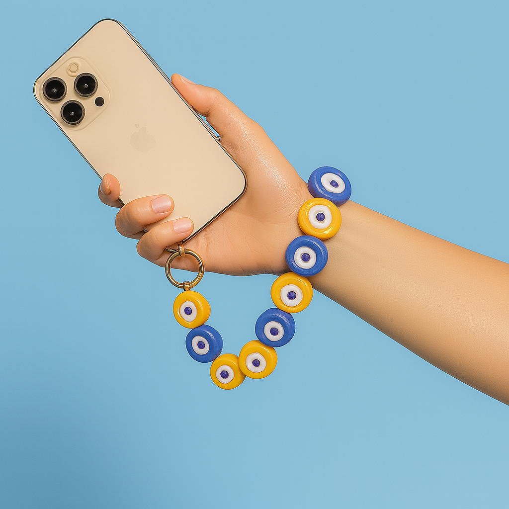 ☎️ Petite chaine de téléphone - Multicolore bleu&jaune 💛