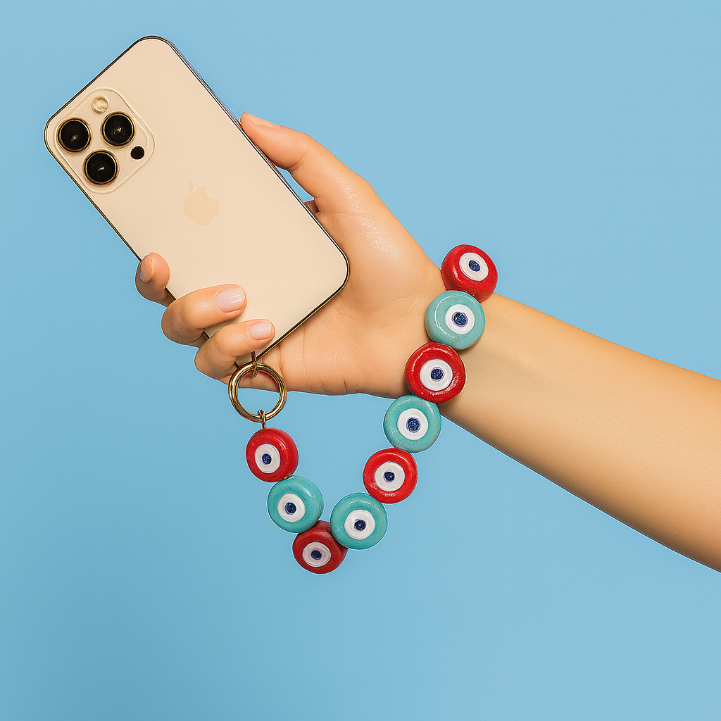 ☎️ Petite chaine de téléphone - Multicolore turquoise&rouge ❤️