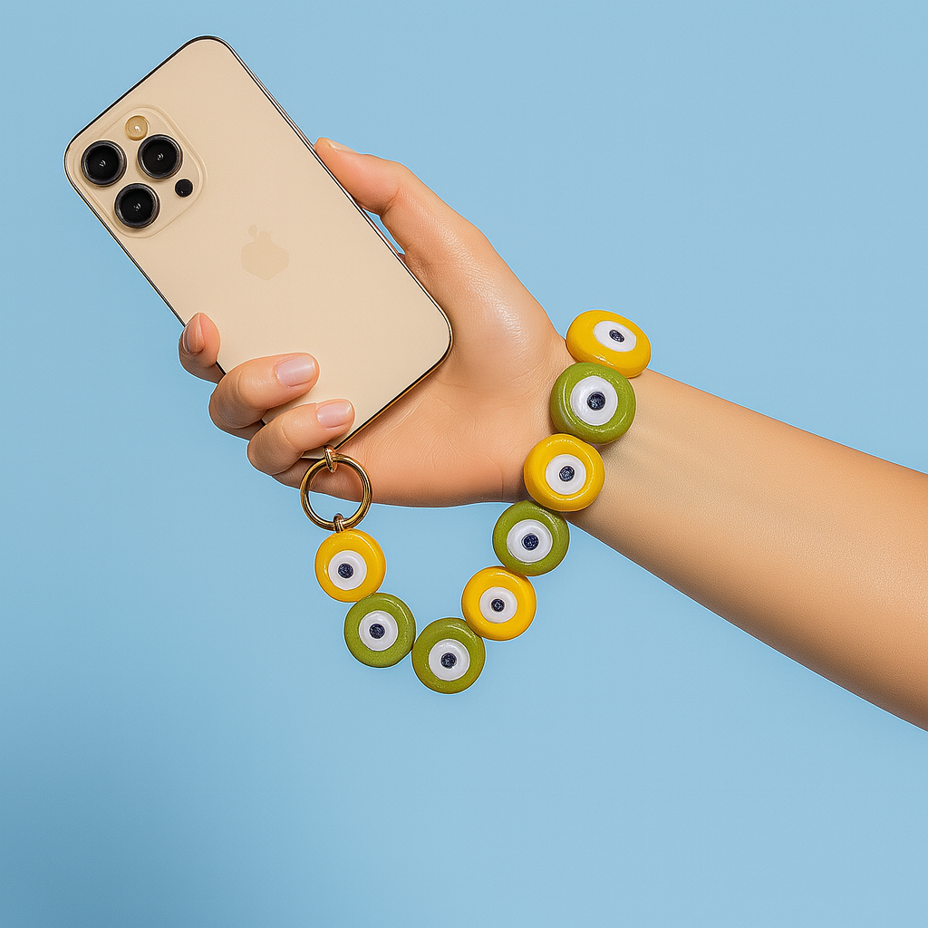 ☎️ Petite chaine de téléphone - Multicolore vert&jaune 💛