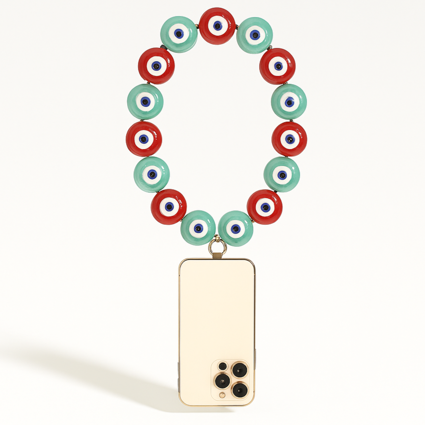 ☎️ Petite chaine de téléphone - Multicolore turquoise&rouge ❤️